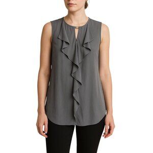 H&M Sleeveless Gray Cascading Ruffle Front Keyhole Front Detail Blouse Size 6